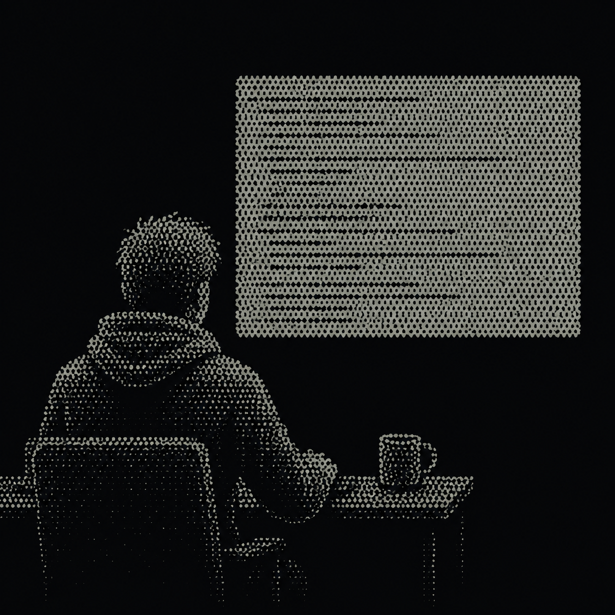 garamnoh — seen from behind at a terminal, halftone